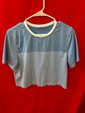 lululemon athletica Blue & White Striped Crop Tee
